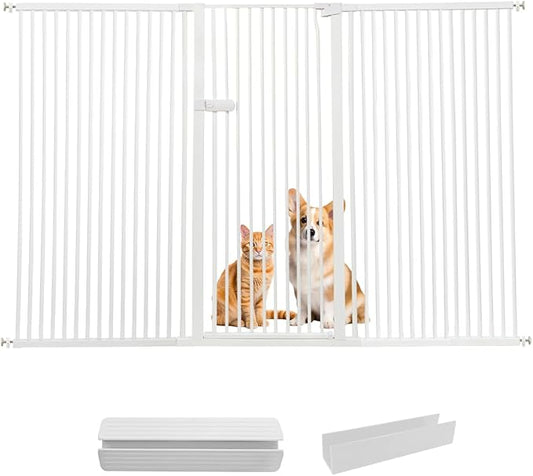 Lumizone Extra Tall Cat Gate 61.02" High Pressure Mounted Extra Wide 2025 New (17 Sizes) 1.37" Gap No Drilling Auto-Close One-Handed Operation Tall Pet Gate for Dogs(White, 88.58"-92.71"/225-235CM)