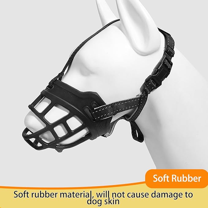 Breathable Dog Muzzle - Adjustable Soft Silicone & Mesh, Escape-Proof Design for Small Medium Dogs, Vet Recommended Training and Grooming Safety Black (S) 21-39lb Dogs