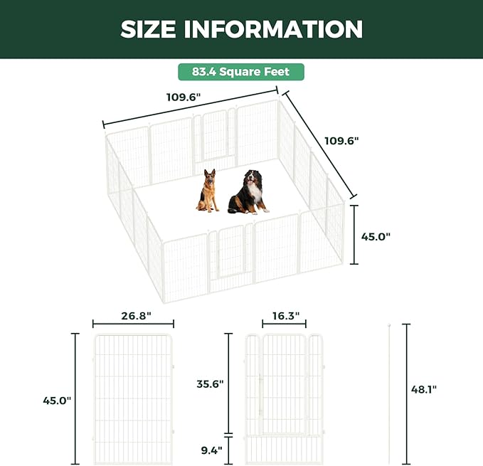 FXW Rollick Unleashed Dog Playpen for Indoor, Yard, RV Camping, 45 inch 16 Panels for Large Dogs, White│Patented