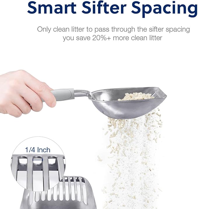 WePet Cat Litter Scoop, Aluminum Alloy Sifter, Kitty Metal Scooper, Deep Shovel, Long Handle, Poop Sifting, Kitten Pooper Lifter, Durable, Heavy Duty, for Litter Box