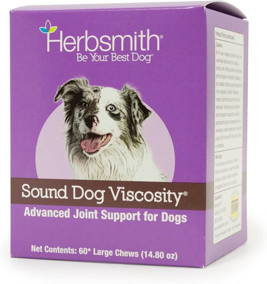 Herbsmith Sound Dog Viscosity – Advanced Joint Support for Dogs – Veterinarian Recommended Glucosamine for Dogs, Hyaluronic Acid, Chondroitin, MSM – Natural Arthritis Pain Relief – 60ct Large Chews
