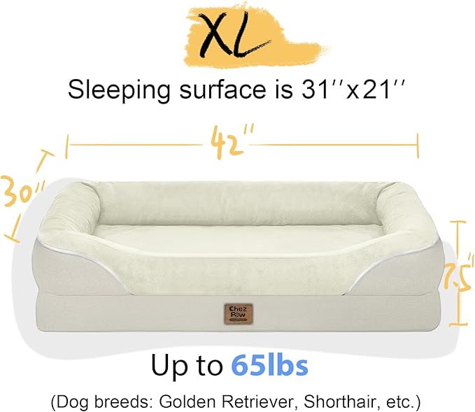Orthopedic Removable Large Dog Bed -XL Large Dog Beds with Washable Cover and Removable Bolsters Non-Slip Bottom & Waterproof Pet Bed Sofa for Big Size Dogs