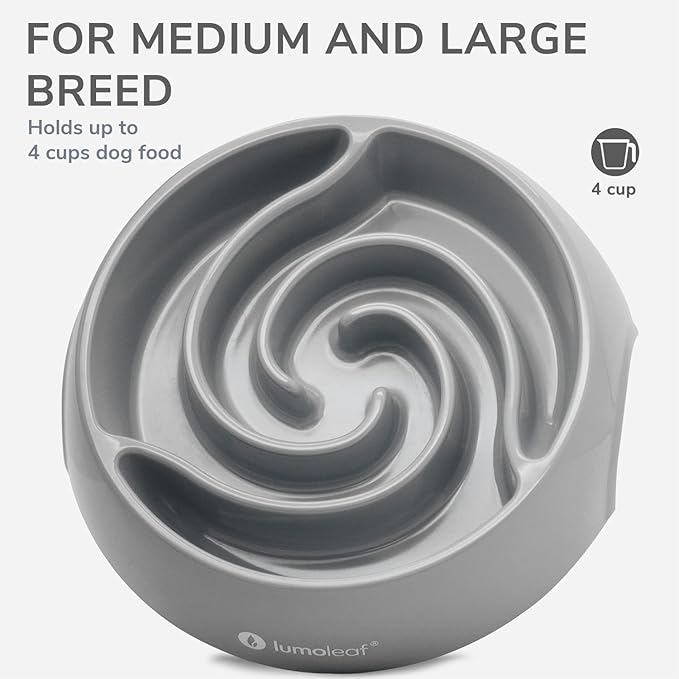 LumoLeaf Large Slow Feeder Dog Bowl (4 Cups) – Anti-Slip, Safe & Non-Toxic, Durable Melamine – Promotes Healthy Eating, Reduces Bloating – Ideal for Medium & Large Dogs