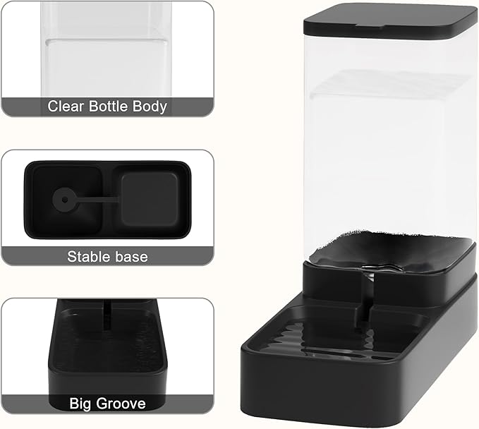 Automatic Cat Feeder and Water Dispenser in Set with Pet Food Bowl,Gravity Dog Waterer and Food Feeder for Small Medium Dog Cat Puppy Kitten Large Capacity(3.8L,Black)