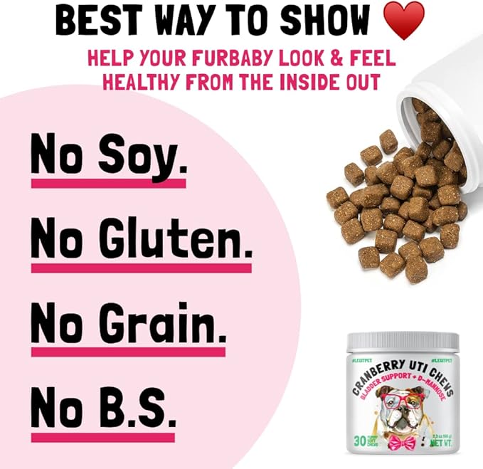 Cranberry UTI Chews for Dogs Bladder Support + D-Mannose Supports Kidney Urinary Tract and Bladder Health Natural Cranberry Wellness Supplement Immune System Booster Natural Pet Antioxidant 30 Chews