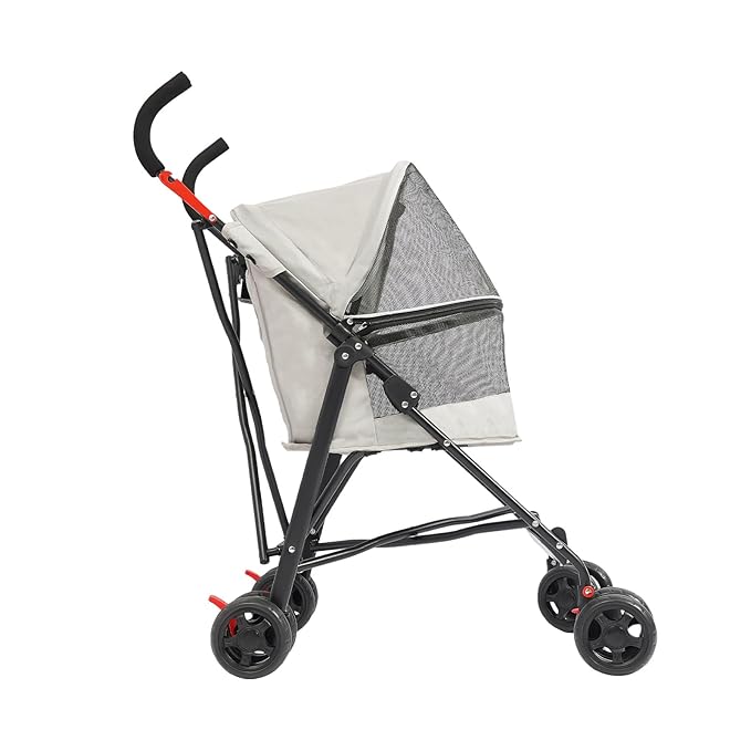 Pet Stroller, Foldable Pet Stroller with Weather Cover, Dog Cat Strolling Cart with 360° Wheels & Brakes for Small and Medium-Sized Dogs or Cats (Gray)