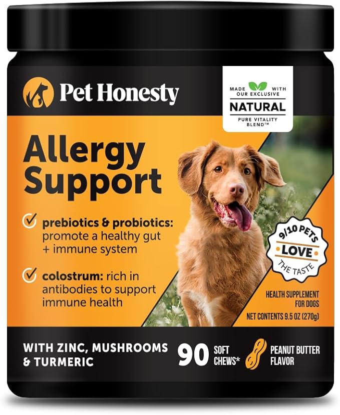 Pet Honesty Dog Allergy Itch Relief - Advanced Itch Supplement with Probiotics for Dogs - Immune Support & Skin Relief for Seasonal Allergies - Natural Itchy Skin & Paw Relief - (Peanut Butter, 90 Ct)