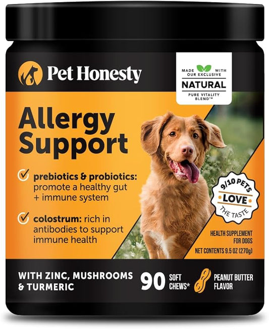 Pet Honesty Dog Allergy Itch Relief - Advanced Itch Supplement with Probiotics for Dogs - Immune Support & Skin Relief for Seasonal Allergies - Natural Itchy Skin & Paw Relief - (Peanut Butter, 90 Ct)