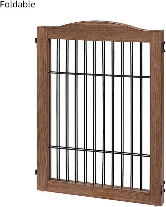 unipaws 44" Wide Dog Gate and Extension Kit, Free Standing Pet Gate, Wooden Dog Gates for Stairs, Doorway, Indoor Safety Fence for Dogs, 31.5" Height, Walnut