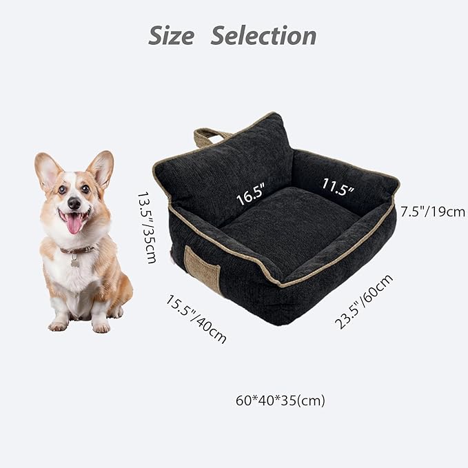 Small Orthopedic Dog Sofa Bed with Sides, Carry Handle & Side Pockets .Plush Chenille Orthopedic Pet Bed Couch for Small Breed Dogs & Cats .Portable Snuggler for Indoor Use, Travel & Recovery