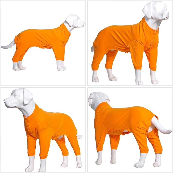 Lovelonglong Four Feet Dog Lightweight Pajamas, Pure Cotton Dog Jumpsuits 4 Legs Dog Onesies T-Shirt Stylish PJS Puppy Costume for Large Medium Small Dogs Orange M