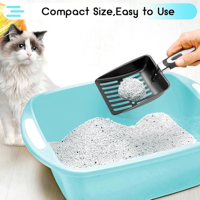 Stainless Steel Cat Litter Scoop,Metal Cat Litter Scoop,Kitty Metal Scooper,Sturdy Mesh Scooper,Suitabla Cat Scooper for Cat Litter Box-Black