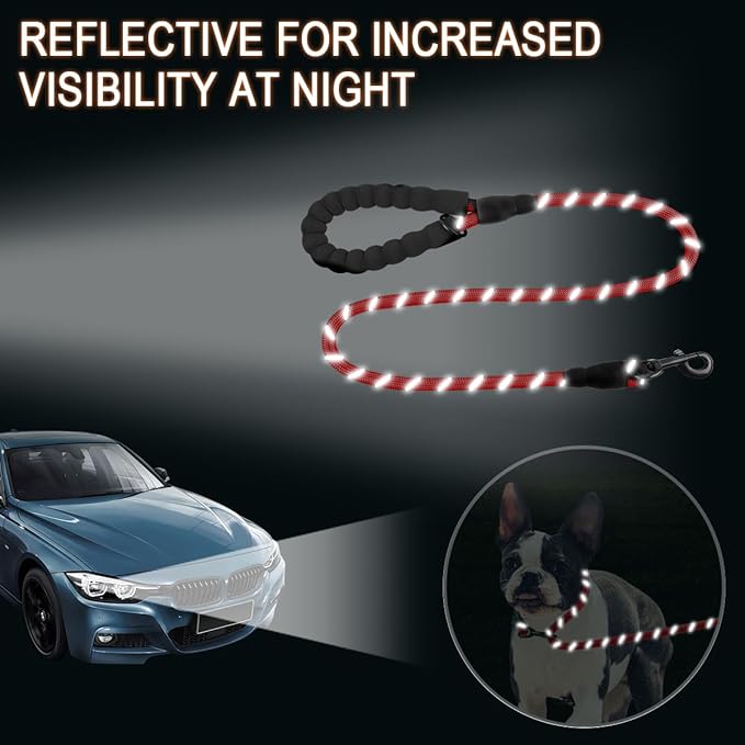 BARKBAY Dog Leashes for Large Dogs Heavy Duty Dog Leash 4/5/6 FT with Comfortable Padded Handle and Highly Reflective Threads for Medium Large Dogs Walking Training Running (4FT-1/2'',Red)