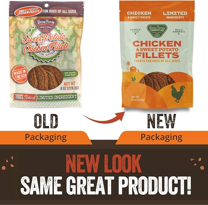 Gaines Family Farmstead Chicken & Sweet Potato Fillets for Dogs - 8 oz Pouch, Soft Chew, All-Natural, Grain-Free, Healthy Dog Treats for All Ages & Breeds, Made in USA