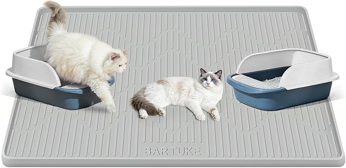 Silicone Cat Litter Mat, 40" x 28" Extra Large Cat Litter Box Mat Litter Trapping Mat for Scatter Control, Waterproof, Soft on Kitty Paws, Clean Floor (Grey)