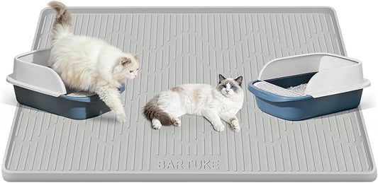 Silicone Cat Litter Mat, 40" x 28" Extra Large Cat Litter Box Mat Litter Trapping Mat for Scatter Control, Waterproof, Soft on Kitty Paws, Clean Floor (Grey)