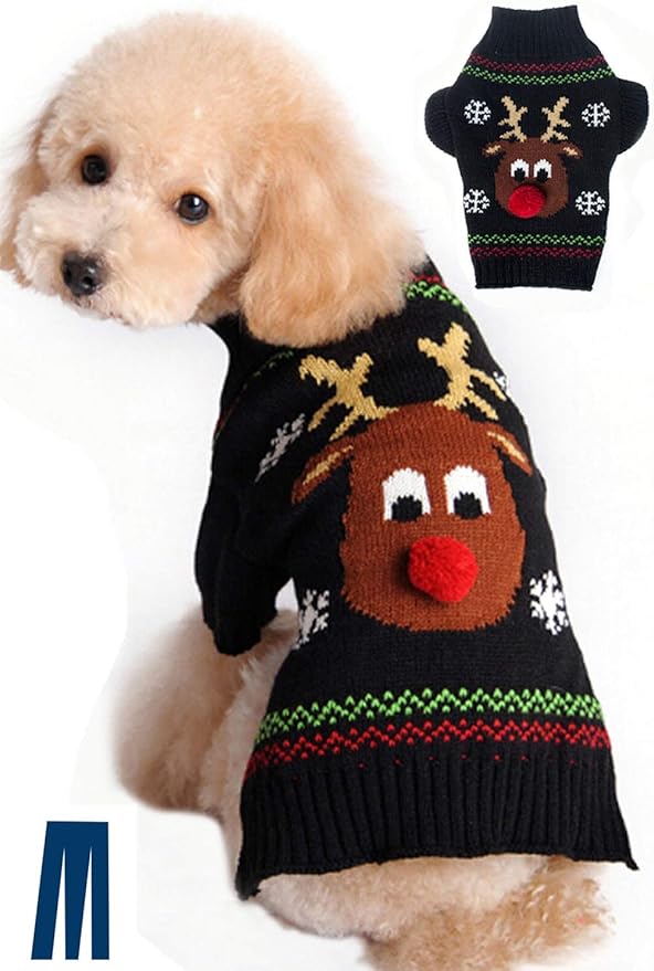 Mikayoo Dog Christmas Sweater - Cat Holiday Sweaters, Legless Design Keep Warm and Move Freely, Holiday Festive Sweater for Small Dogs or Cats (Black Deer L)