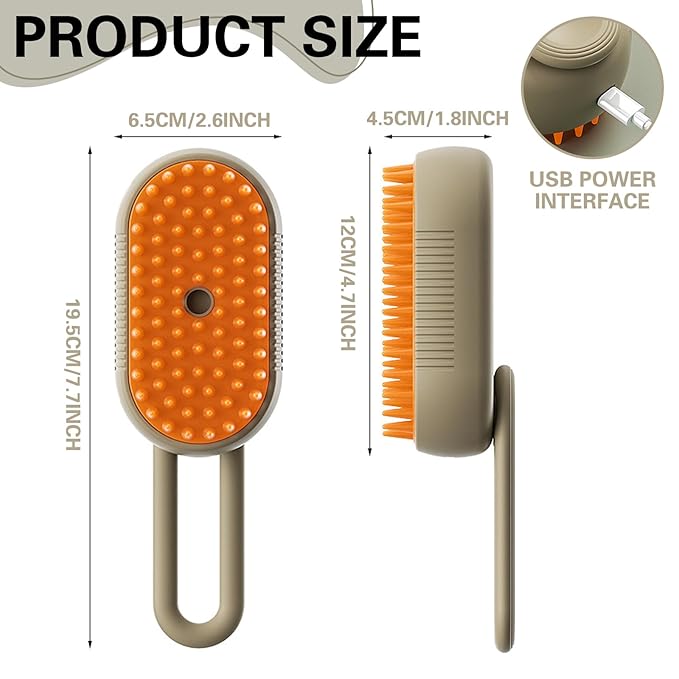 Steamy Pet Brush - Convenient Hair Removal, Easy Collection, Massage Function - Ideal Steam Brush for Cats! (Coffee)