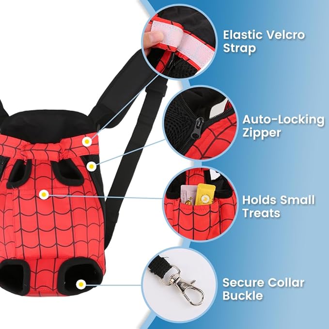 Dog Backpack Carrier, Front Pocket for Essentials, Legs Out Carrying Sling Travel Bag for Small Medium Dogs 4-7 Lbs, Soft Wearable Puppy Chest Carry Backpacks for Walking/Hiking/Camping/Traveling