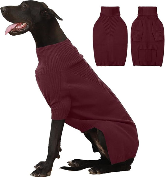 IECOii Extra Large Dog Sweater 4XL,Thermal Warm Dog Sweaters for Giant Breed Dogs,Turtleneck Knitted Knitwear for Pet Winter,Stretchy&Easy On Doggy Sweatshirt for Doberman,Great Dane(Burgundy,XXXXL)