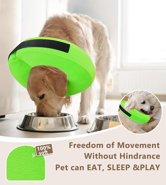 Inflatable Dog Cone Collar, Cone for Dogs to Stop Licking, Donut Collar After Surgery, Soft Dog Cone Alternative, Cones Collar for Small Medium Large Dogs (Green, XL (Neck 18"-23"))