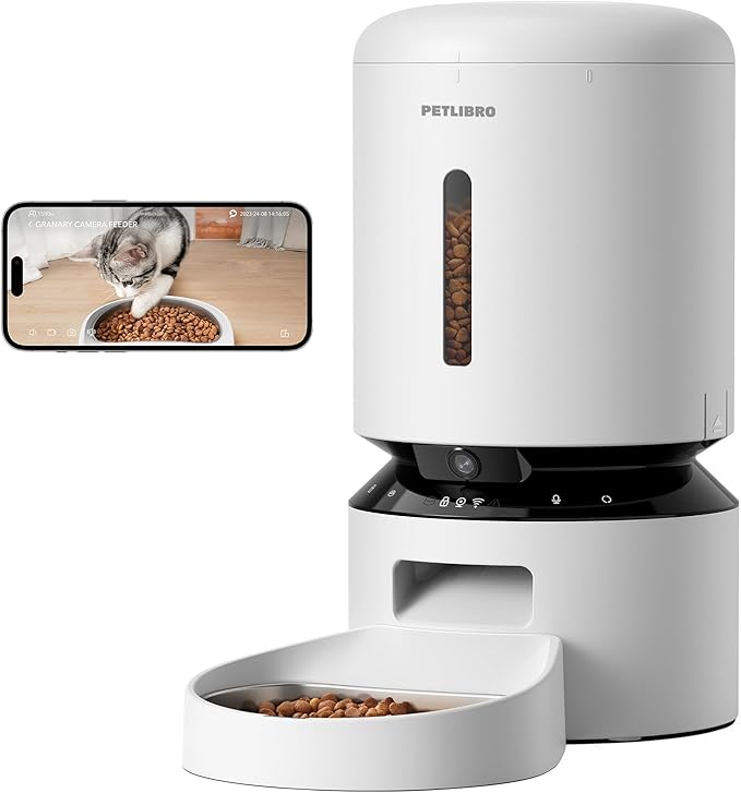 PETLIBRO Automatic Cat Feeder with Camera, 1080P HD Video with Night Vision, 5G WiFi Pet Feeder with 2-Way Audio, Low Food & Blockage Sensor, Motion & Sound Alerts for Cat & Dog Single Tray