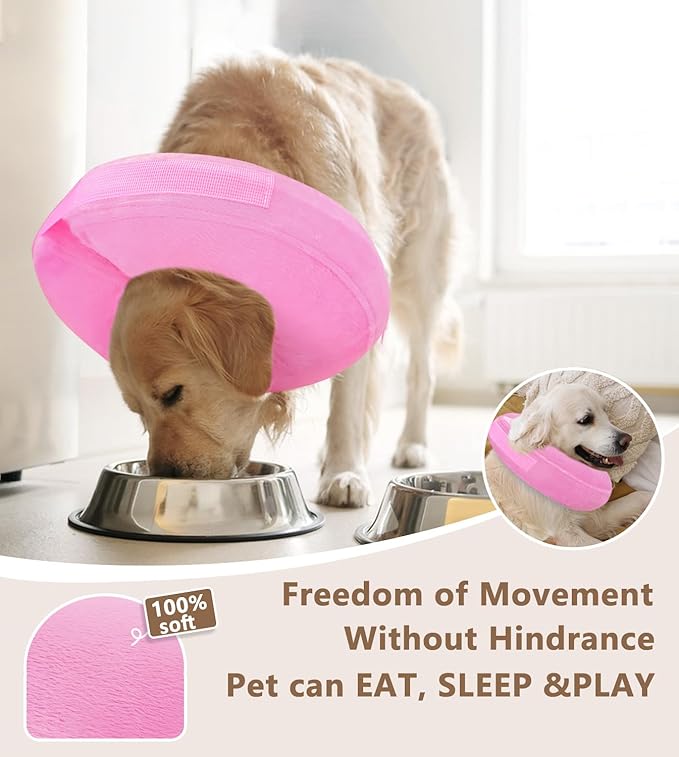 Inflatable Dog Cone Collar, Cone for Dogs to Stop Licking, Donut Collar After Surgery, Soft Dog Cone Alternative, Cones Collar for Small Medium Large Dogs (Pink, XL (Neck 18"-23"))