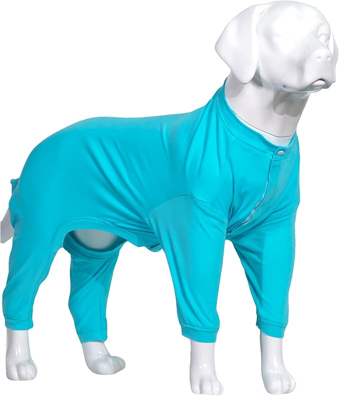 Lovelonglong Four Feet Dog Lightweight Pajamas, Pure Cotton Dog Jumpsuits 4 Legs Dog Onesies T-Shirt Stylish PJS Puppy Costume for Large Medium Small Dogs Turquoise XS