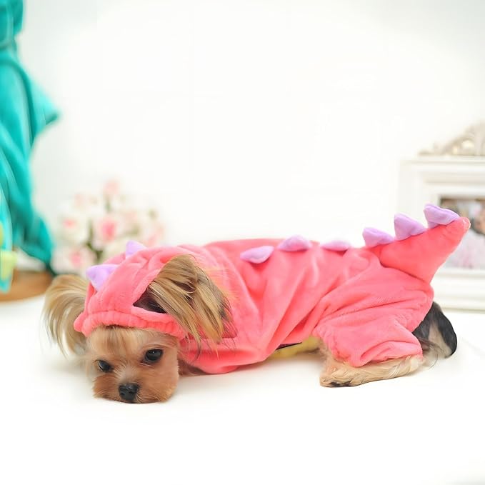 Hotumn Dinosaur Dog Halloween Costume Pet Dino Hoodie for Small Dogs (Small, Pink)