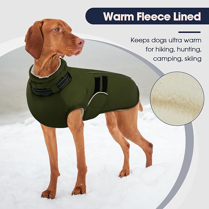 IECOii Big Dog Winter Coat for Giant Breed Dogs Waterproof Dog Jacket with Built in Collar, Reflective Dogs Coat Pet Snow Jacket for Great Dane Saint Bernard, Easy Outdoor Walking, Army Green - 5XL