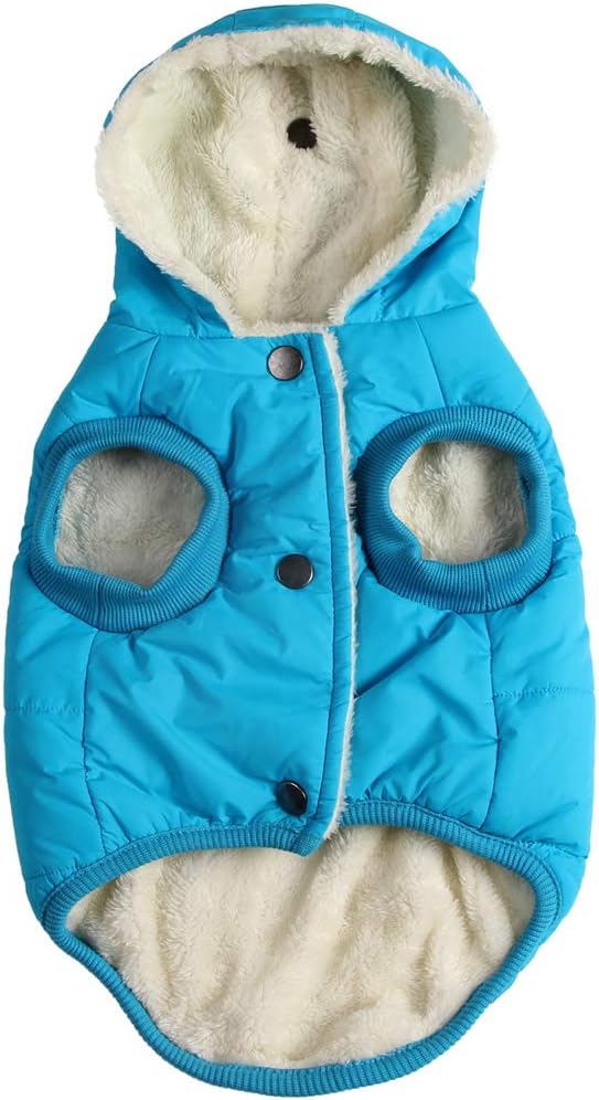 Fleece Lining Extra Warm Dog Hoodie in Winter,Small Dog Jacket Puppy Coats with Hooded,Light Blue S