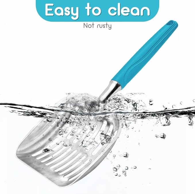 Cat Litter Scoop, Metal Cat Scooper, Plastic Handle Scoop, Sifting Shovel – Heavy Duty Aluminum Alloy Litter Box Scoop with Deep Mesh, Design for Easy Waste Removal and Cleaning(Lake Blue)