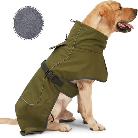 Dog Raincoat - Waterproof Dog Winter Jackets Windproof Coat with Velvet Inner Winter Dog Rain Coat with Reflective Strip,Green L