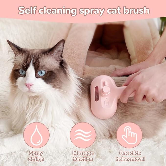 Pet Spray Hair Removal Comb, 3 in 1 Cat Steam Brush, Pet for Dog Long Short Haired, Spray Hair Removal Comb for Small Animals Shedding Grooming (White)