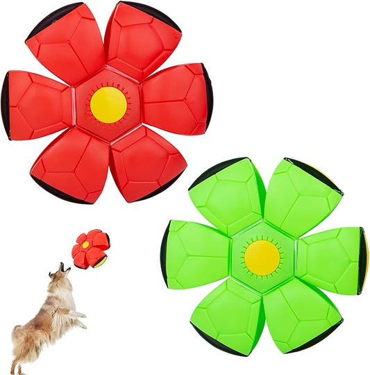 Dog Flying Disc, 2 Pack Pet Toy Flying Saucer Ball for Dog, Interactive Dog Disc Saucer Ball Toys for Medium Large Dogs, Doggy Disc Ball 3 Light Teeth Red+Green