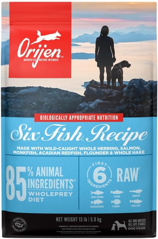 ORIJEN Grain Free Poultry Free High Protein Dry Dog Food Six Fish Recipe 13lb Bag