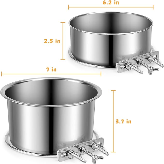 Stainless Steel Dog Bowls, ShineMe 40oz & 60oz No Spill Dog Crate Water and Food Bowls with Hanging Hook for Kennel, Cage and More, 7.0 x 3.7” & 6.2 x 2.5” Feeder Dish for Large and Medium Dogs