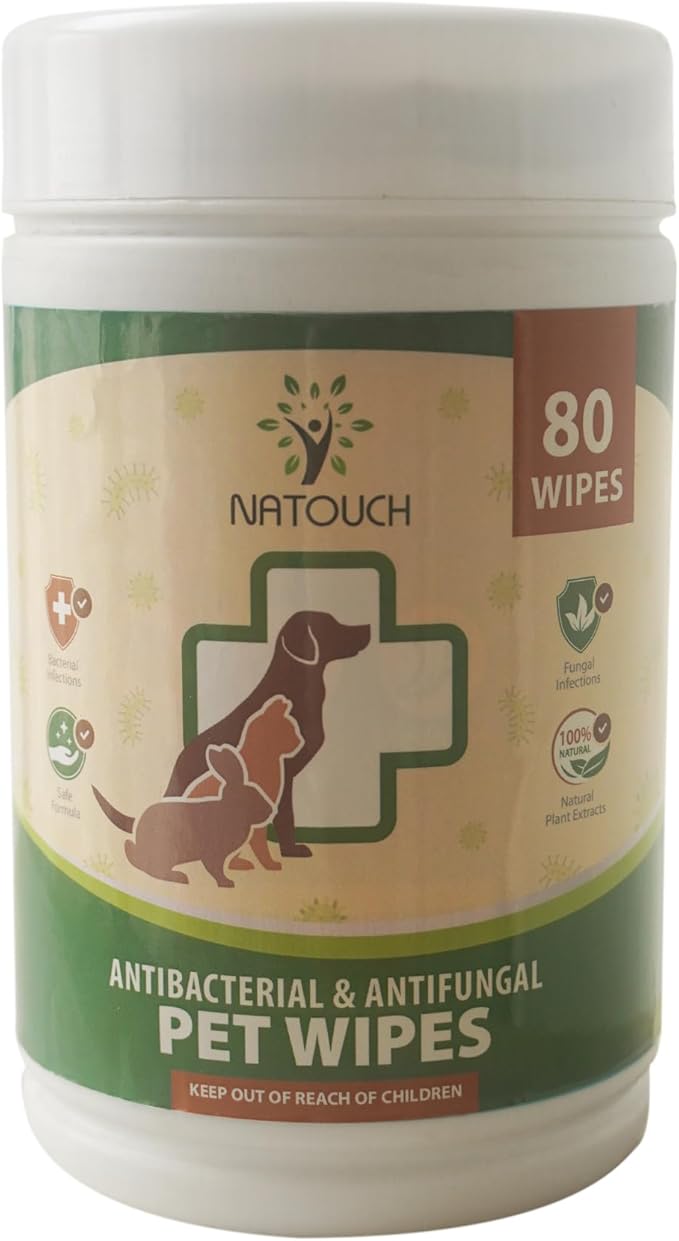 Antifungal and Antibacterial Wipes for Dogs & Cats, Dog Yeast Infection Treatment Wipes, All Natural Grooming Wipes for Cleaning, Help with Hot Spots, Ringworm, and Skin Infections, 80 Count