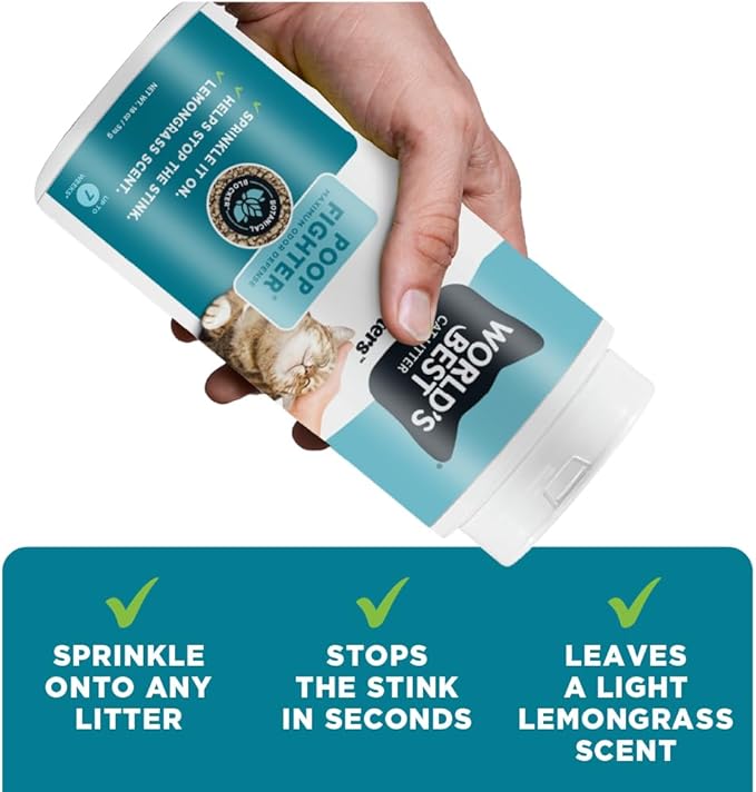 WORLD'S BEST CAT LITTER® Boosters™ Poop Fighter® | Natural and Sustainable Cat Litter Additive | Eliminates Poop, Urine, and Ammonia Odors | Botanical Blocker™ Technology | 18 oz Canister