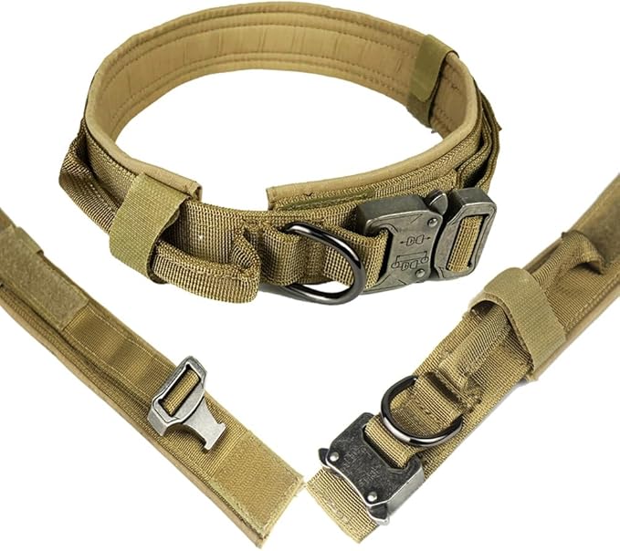 Tactical Dog Harness with Handle, Collar & Leash Set – No Pull Dog Vest with Adjustable Buckles, Reflective Patches & Heavy-Duty Nylon for Medium Dogs (Khaki)