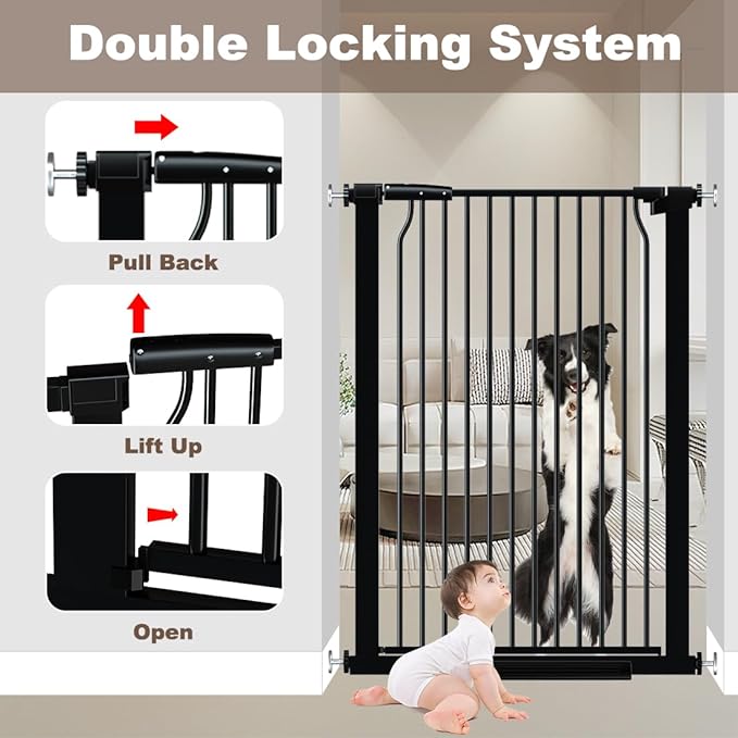 40.55" Extra Tall Dog Gate for Doorways Stairs, 63-65.7 in Extra Wide Baby Gate Walk Thru, Pressure Mounted Tall Pet Gates No Drill, Large Doggie Gates with Door, Auto Close Indoor, Black