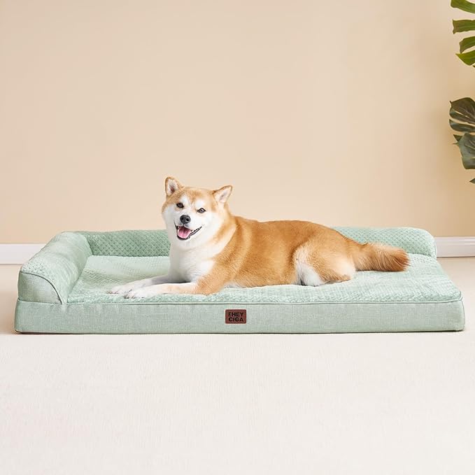 EHEYCIGA Memory Foam Dog Bed Large Sized Dogs, Waterproof Dog Bed Orthopedic with Washable Removable Cover, Non-Slip Pet Bed Couch, 36x27x6 Inches, Greyish Green