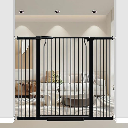 40.55" Extra Tall Baby Gate for Doorways, 40.6-49.1 in Wide Dog Gate Indoor, Walk Through Tall Pet Gates No Drilling, Pressure Mounted Child Safety Gate with Door for House Doggie, Black