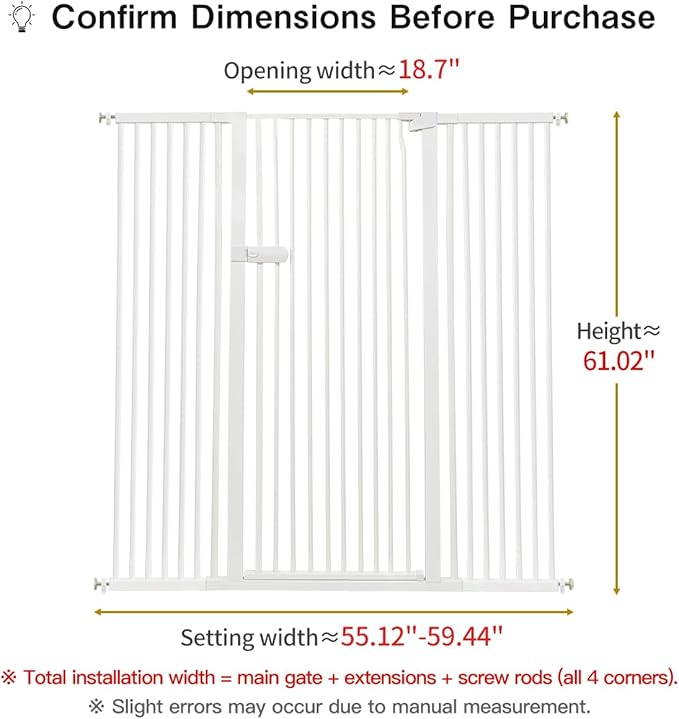 Lumizone Extra Tall Cat Gate 61.02" High Pressure Mounted Extra Wide 2025 New (17 Sizes) 1.37" Gap No Drilling Auto-Close One-Handed Operation Tall Pet Gate for Dogs(White, 55.12"-59.44"/140-150.5CM)