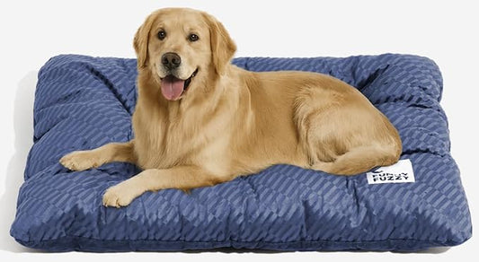 FUNNY FUZZY Washable Dog Bed,Reversible Plush Dog Crate Mat, Soft Fluffy Kennel Pad,Pet Sleeping Mattress for Jumbo,X-Large Sized Dogs Breeds,2XL,48"× 31",Midnight Blue