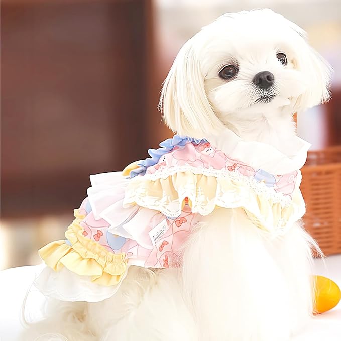 MengYu Puppy Dress Cat Lolita Dress (Pink&Yellow, S)