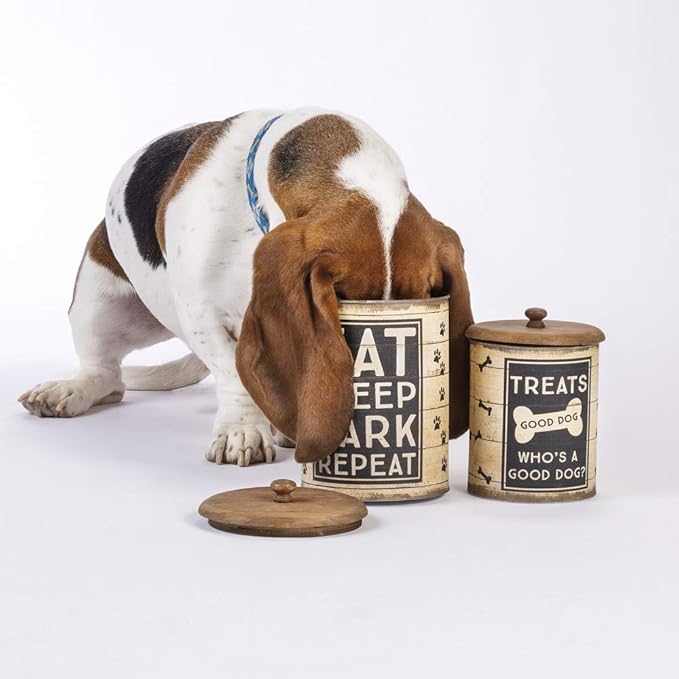 Primitives by Kathy Rustic Pet Tin Bins - Dog Food & Toy Storage Set, 'Toys & Beware of Wigglebutts' Themed Containers