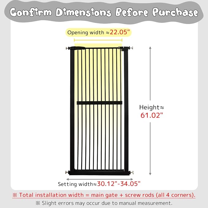 Lumizone Extra Tall Cat Gate 61.02" High Pressure Mounted Extra Wide 30.12"-34.05" (17Sizes) 1.37" Gap No Drilling Auto-Close Tall Pet Gate for Dogs (Black, 30.12"-34.05"/76.5-86cm)