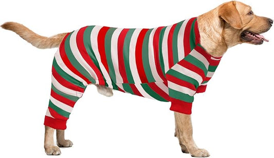 Dog Pajamas Cotton Striped Pet Jumpsuit, Breathable Comfy Pjs for Puppy and Cat, Dog Christmas Pajamas Shirts for Small Large Dogs Onesie Boys and Girls
