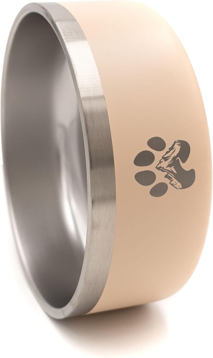 Stainless Steel Dog Bowl for Small-Large Dogs | Double Wall Insulated, Non-Slip Base Heavy Duty Water and Food Bowls for Dogs & Cats | Pet Safe BPA Free & Dishwasher Safe | 64 Oz - Khaki